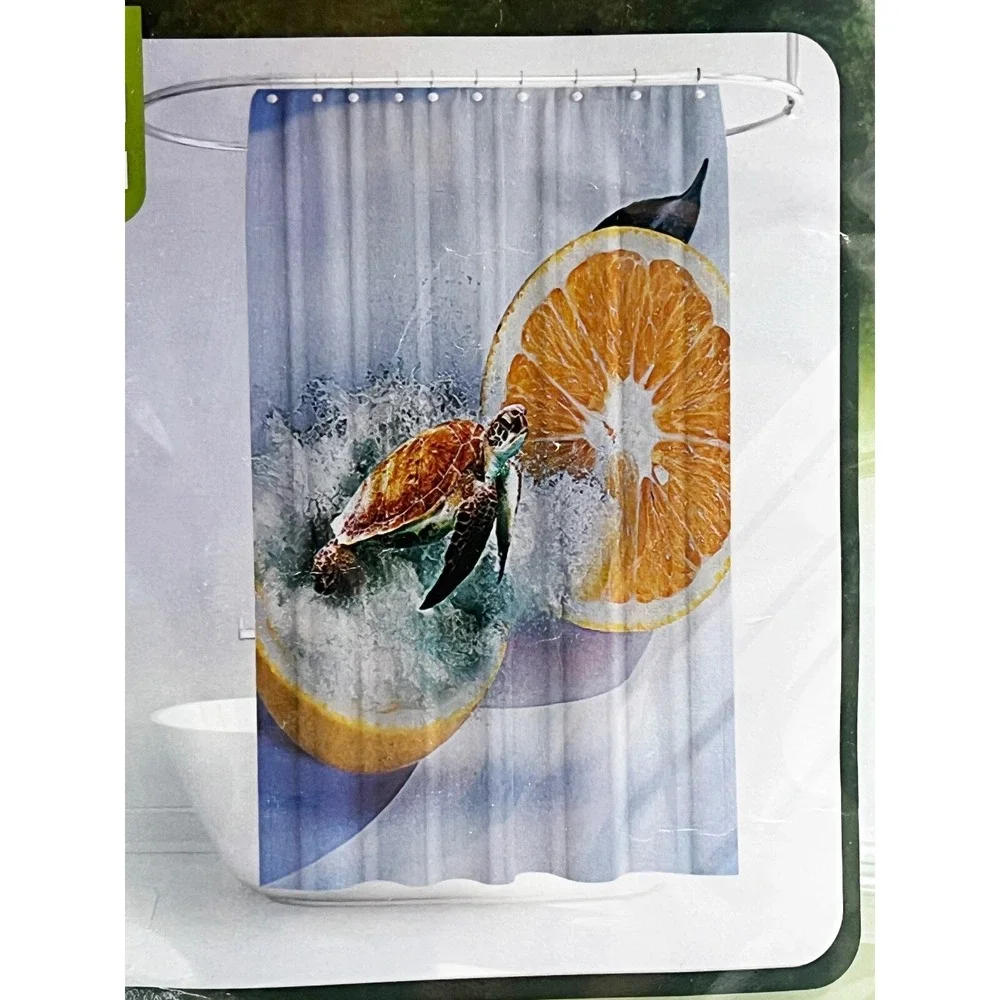 Nature's Own Essence Shower Curtain Liner Turtle & Orange Fruit  73